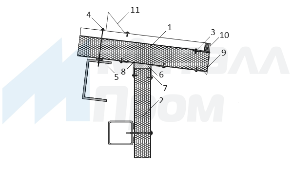 Вариант № 1 узла крепления свеса кровельной сэндвич панели